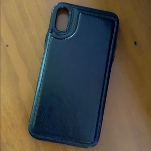 iPhone XS black leather wallet case